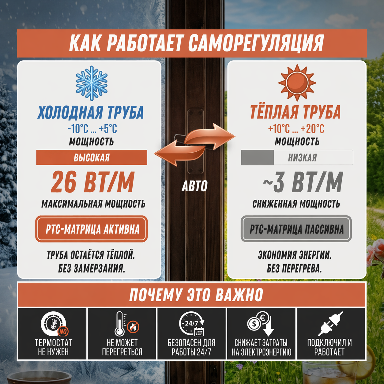 Саморегулирующийся нагревательный кабель Ryxon (готовый комплект)